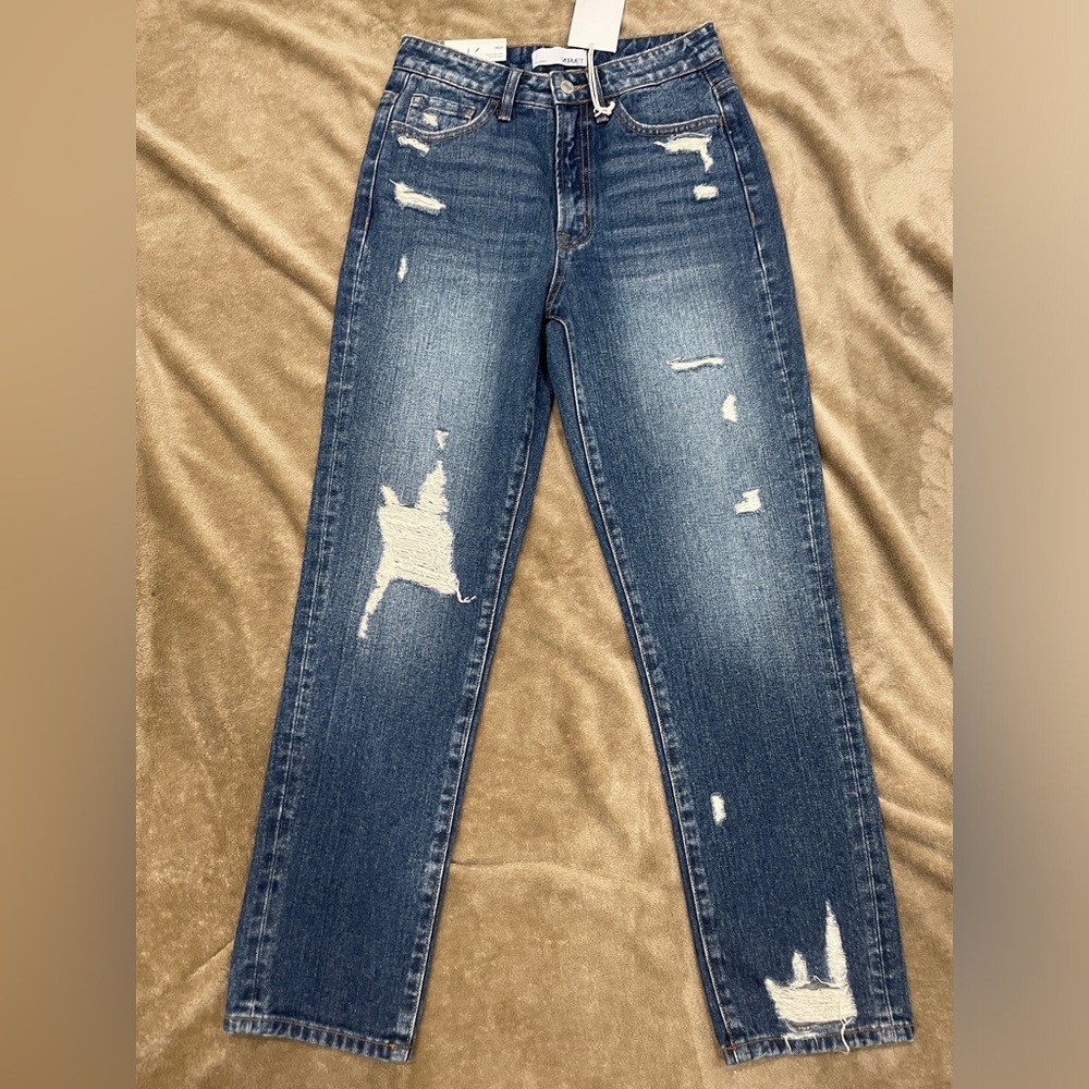 Vervet Distressed Jeans Super High Rise Slim Straight Leg Cropped Jeans NEW - Picture 8 of 15